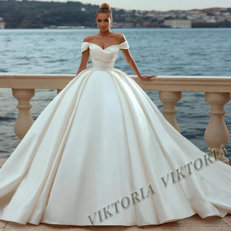 VIKTORIA Princess Satin Wedding Dresses For Woman 2025 Bride Ball Gowns Off Shoulder Lace Up Vestidos De Novia Customized