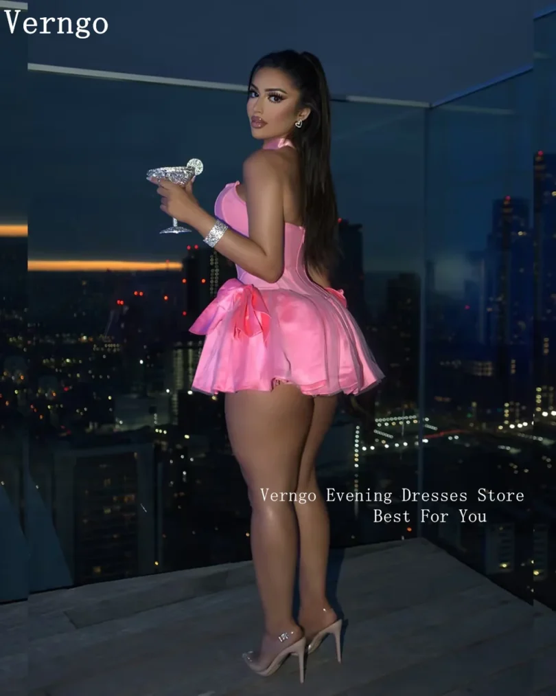 Verngo Pink Satin Mini Birthday Party Dresses Strapless Sexy Cocktail Dress Graduation Bow Night Party Gown2025 Customized - Image 3