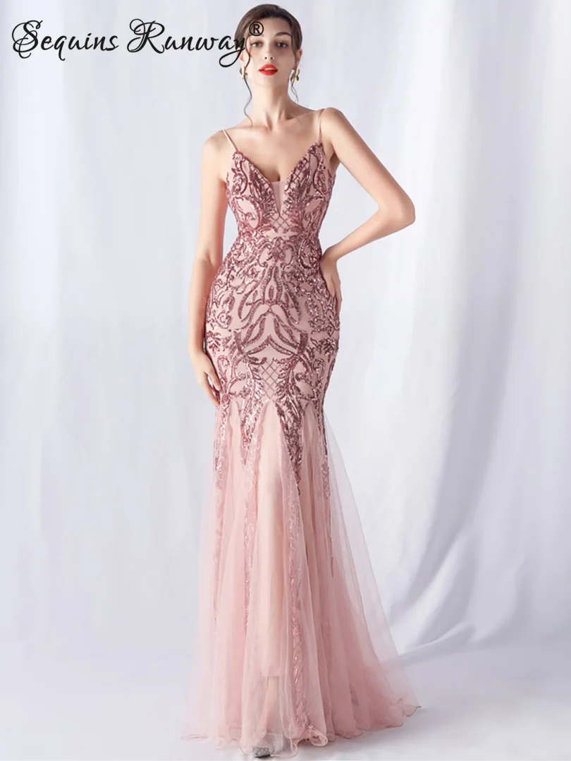 Sexy elegant long wedding evening dresses for women 2025 mesh birthday party dresses woman pink maxi sequin summer dress vestido - Image 4