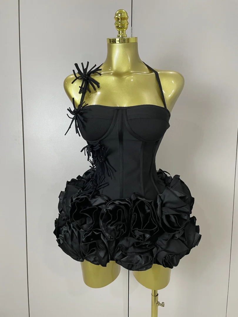 Women Sexy Halter Prom Gown Celebrity Club Two Piece Set Cocktail Elegant Fashion Luxury Birthday Party Red Black Bandage Outfit