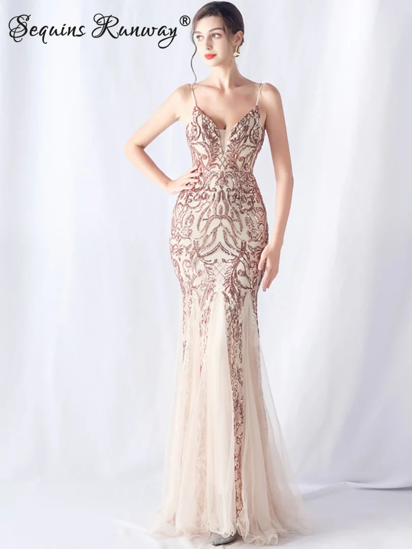 Sexy elegant long wedding evening dresses for women 2025 mesh birthday party dresses woman pink maxi sequin summer dress vestido - Image 3
