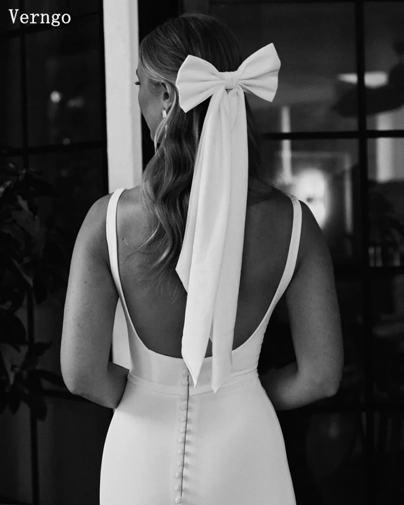 Verngo Crepe Wedding Dress Square Collar Mermaid Bride Gowns Backeless Slim Bridal Dress Women Simple Wedding Prom Gowns - Image 4