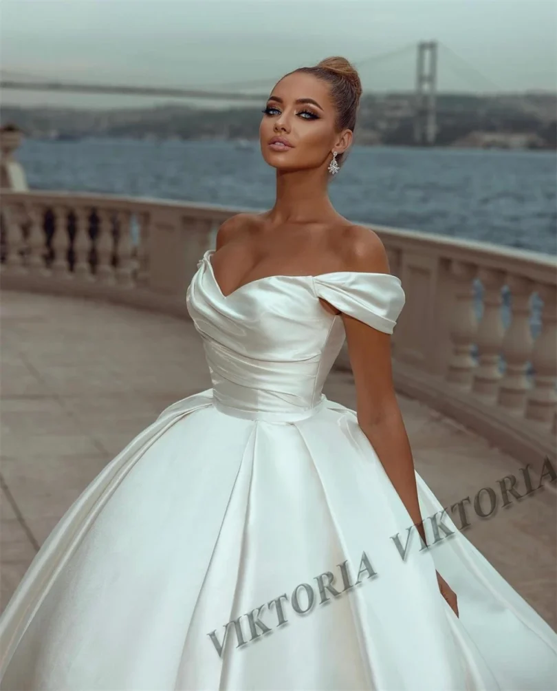 VIKTORIA Princess Satin Wedding Dresses For Woman 2025 Bride Ball Gowns Off Shoulder Lace Up Vestidos De Novia Customized - Image 4