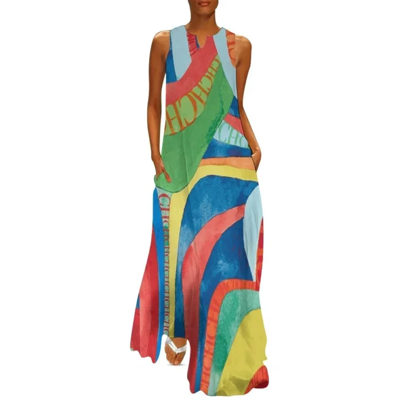 Fashion New Women's Dresses Multicolour Splicing Party Dresses Sleeveless Casual Peplum Women's Dresses - Image 2