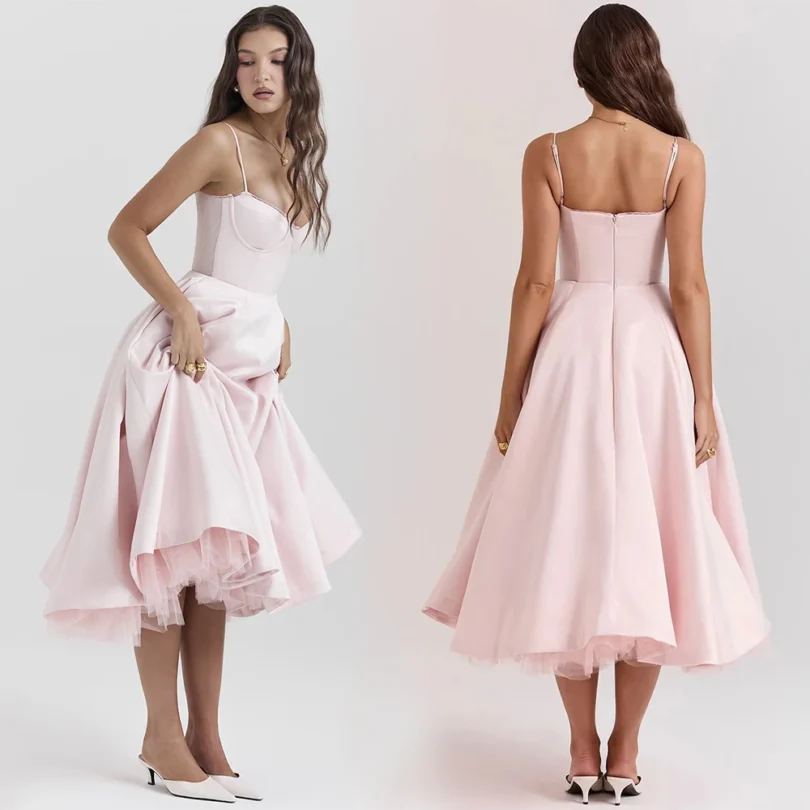Women's Casual Spaghetti Strap A Line Flowy Midi Dresses Party Evening Gown Backless Elegant Wedding Guest Dress with Pockets - Image 5