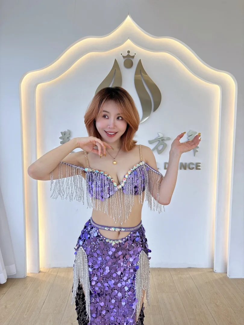 New BellyDance Performance Costume Women's Customized Luxury Diamond Bra+Sequin Tassel Skirt Set Oriental Dance Competition Suit - Image 2