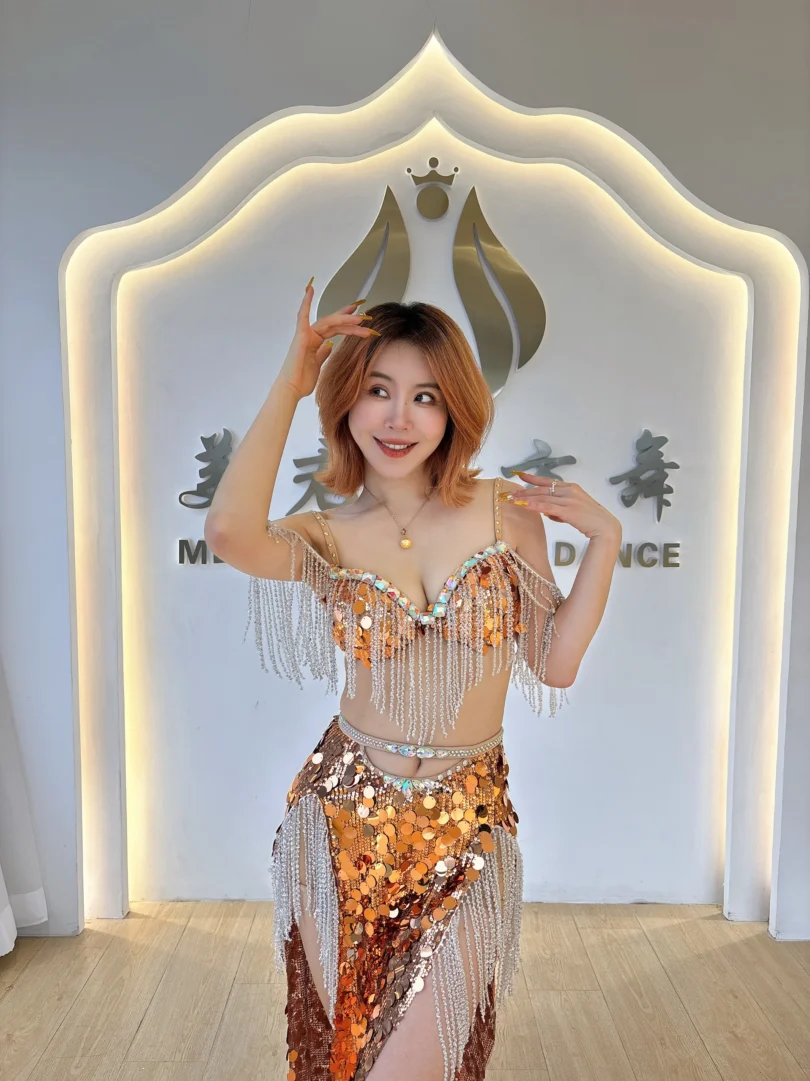 New BellyDance Performance Costume Women's Customized Luxury Diamond Bra+Sequin Tassel Skirt Set Oriental Dance Competition Suit - Image 4