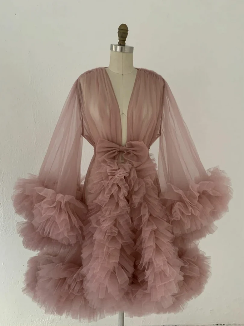 Long Sleeves Maternity Robe for Photo Shoot/Tulle Maternity Gown/Maternity Dress/Baby Shower Dress/Photography Dress - Image 2