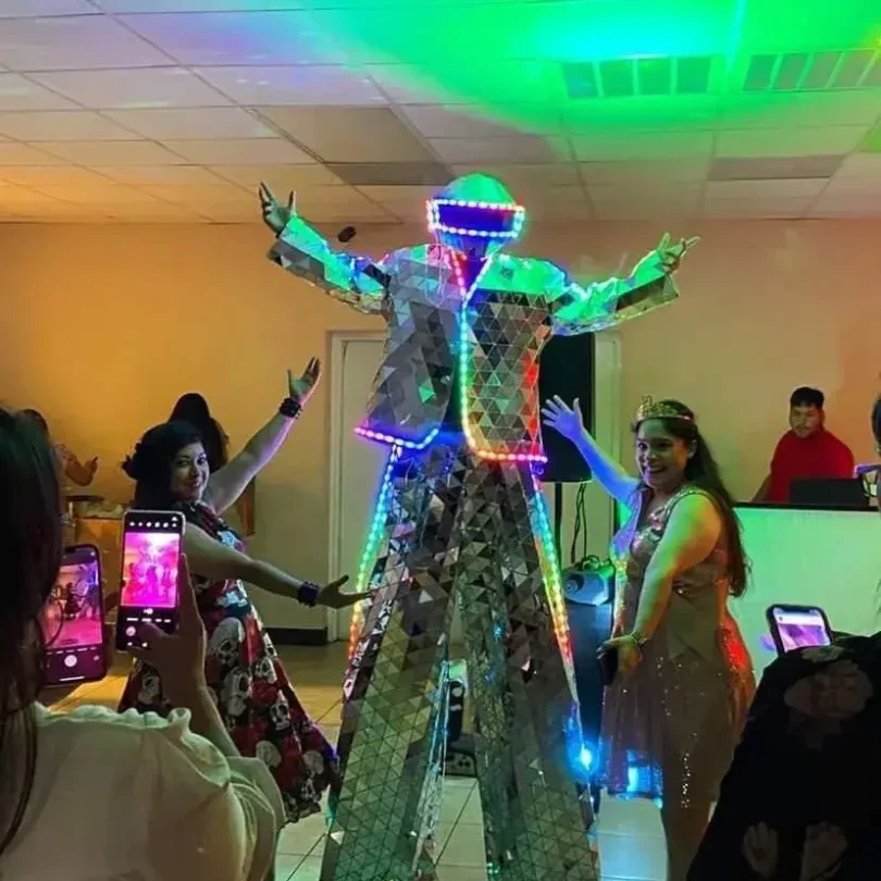 Clothing with LED Hand Sewn LED Stilts Walker Mirror Costumes Man Show Suit Stage Performance Dress Snow new year costume - Image 3