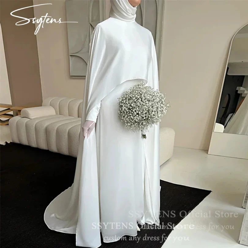 SSYTENS Modest Muslim Wedding Dresses 2026 High Neck Bride Dress Women Long Sleeves Customized White Civil Bride Bridal Gowns