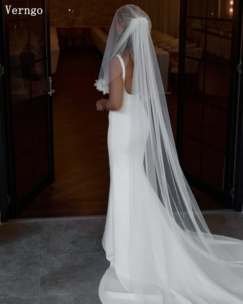 Verngo Crepe Wedding Dress Square Collar Mermaid Bride Gowns Backeless Slim Bridal Dress Women Simple Wedding Prom Gowns - Image 3