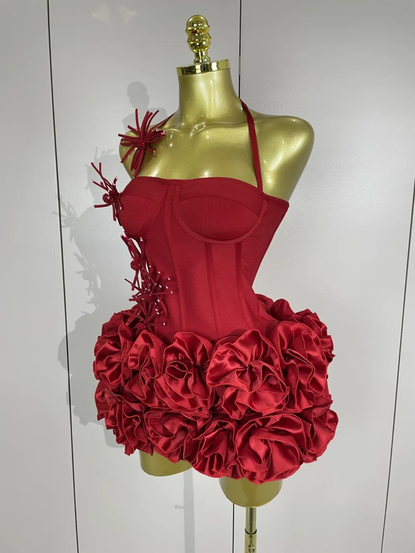 Women Sexy Halter Prom Gown Celebrity Club Two Piece Set Cocktail Elegant Fashion Luxury Birthday Party Red Black Bandage Outfit - Image 5