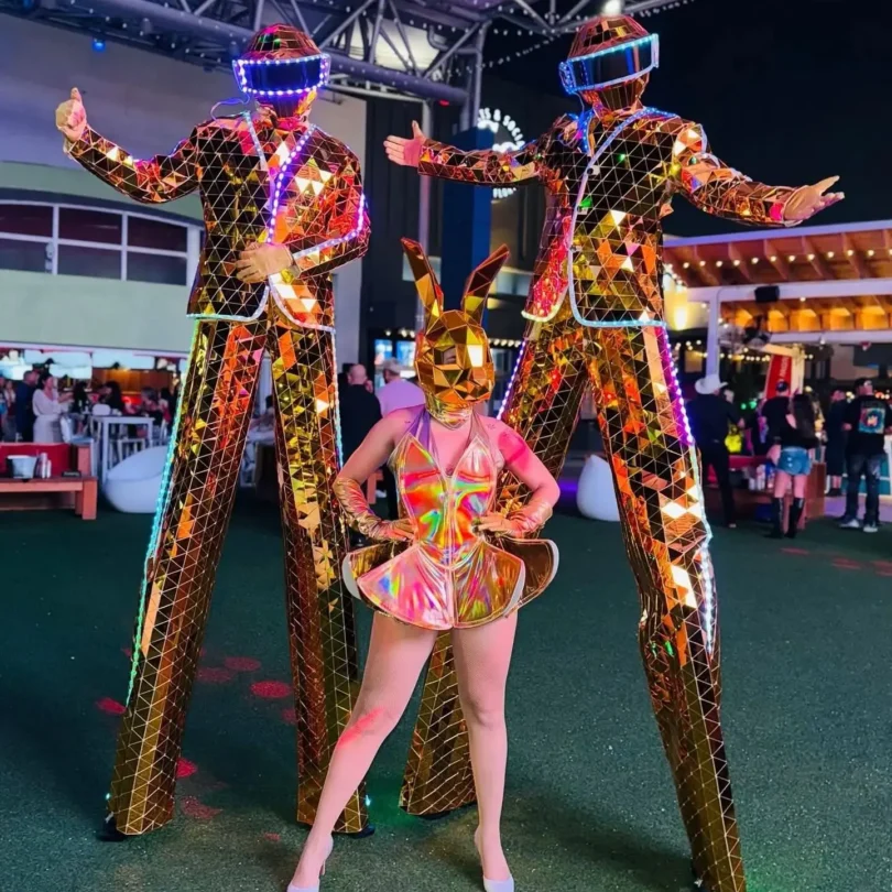 Clothing with LED Hand Sewn LED Stilts Walker Mirror Costumes Man Show Suit Stage Performance Dress Snow new year costume
