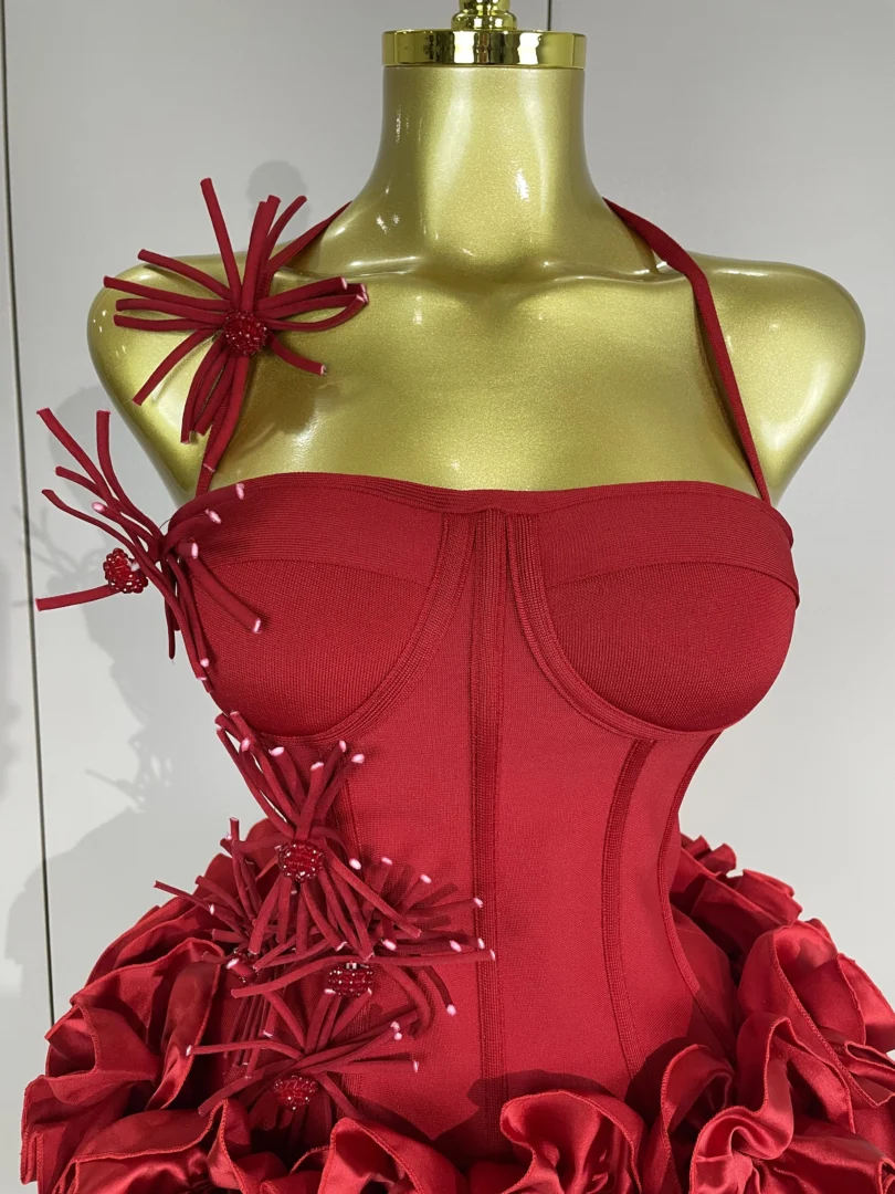 Women Sexy Halter Prom Gown Celebrity Club Two Piece Set Cocktail Elegant Fashion Luxury Birthday Party Red Black Bandage Outfit - Image 6