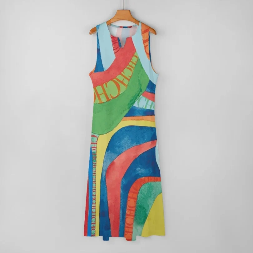 Fashion New Women's Dresses Multicolour Splicing Party Dresses Sleeveless Casual Peplum Women's Dresses - Image 6