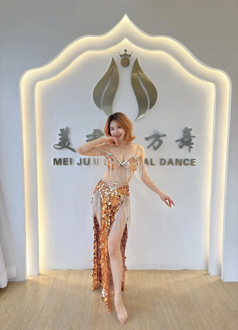 New BellyDance Performance Costume Women's Customized Luxury Diamond Bra+Sequin Tassel Skirt Set Oriental Dance Competition Suit - Image 5