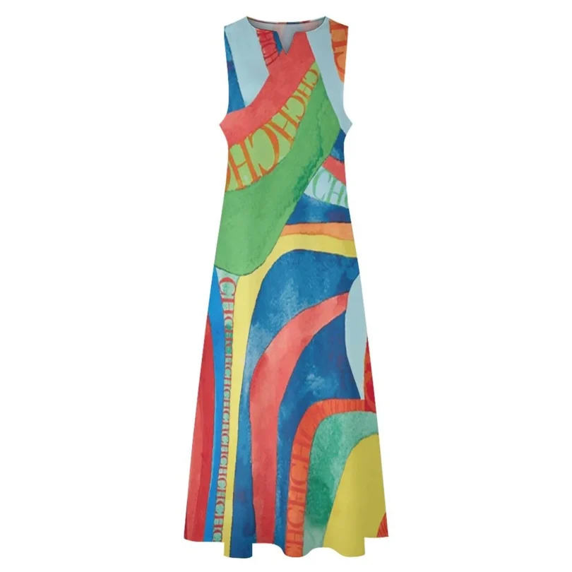 Fashion New Women's Dresses Multicolour Splicing Party Dresses Sleeveless Casual Peplum Women's Dresses - Image 4