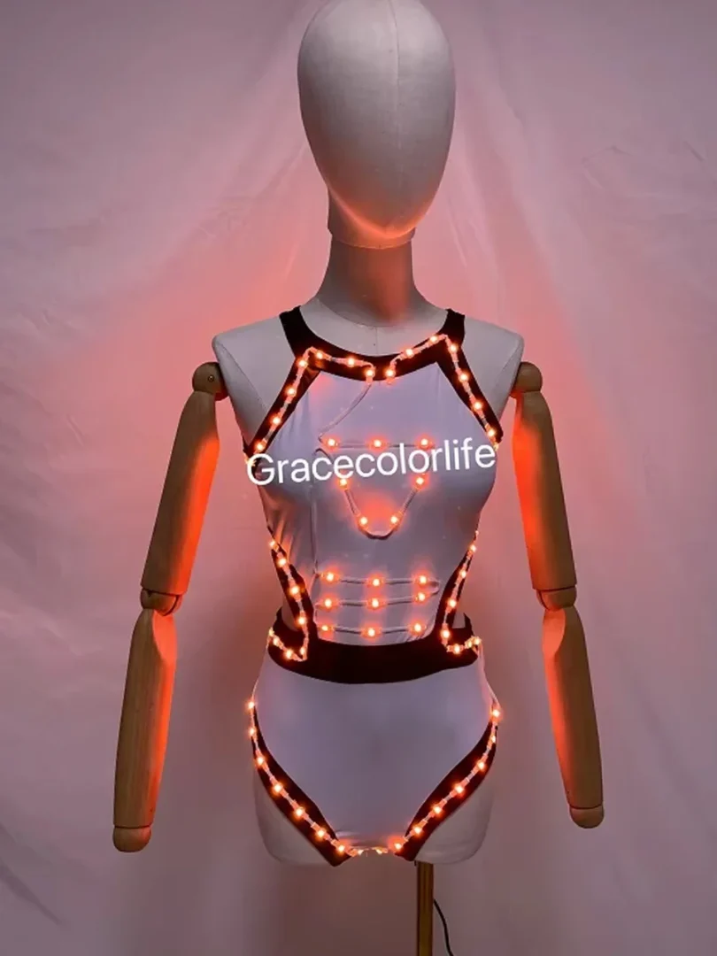 LED Sexy Bikini Bra Glow Dance Bar Nightclub GOGO Singer Performance Clothes Full Color LED Lights Club Dresses - Image 4