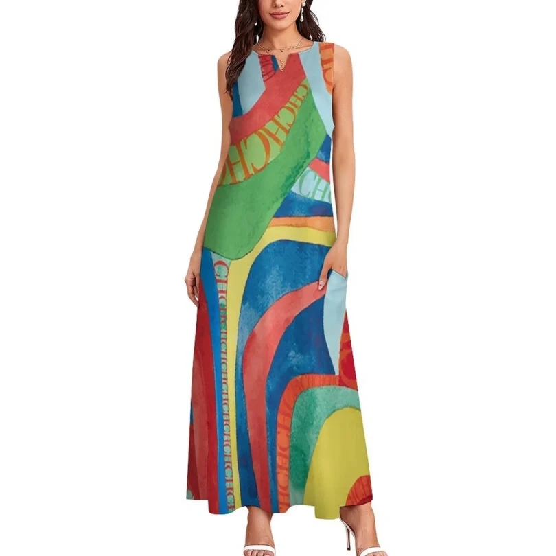 Fashion New Women's Dresses Multicolour Splicing Party Dresses Sleeveless Casual Peplum Women's Dresses
