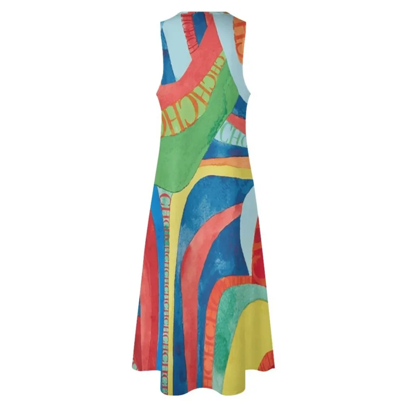 Fashion New Women's Dresses Multicolour Splicing Party Dresses Sleeveless Casual Peplum Women's Dresses - Image 5