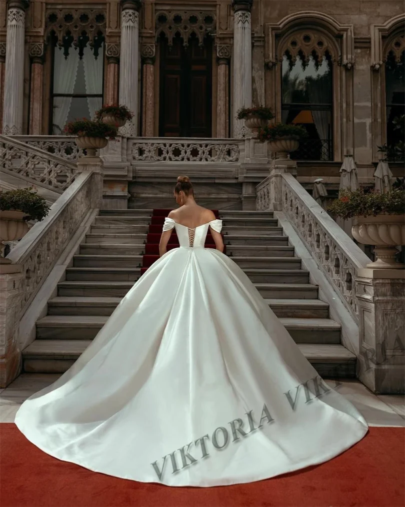VIKTORIA Princess Satin Wedding Dresses For Woman 2025 Bride Ball Gowns Off Shoulder Lace Up Vestidos De Novia Customized - Image 2