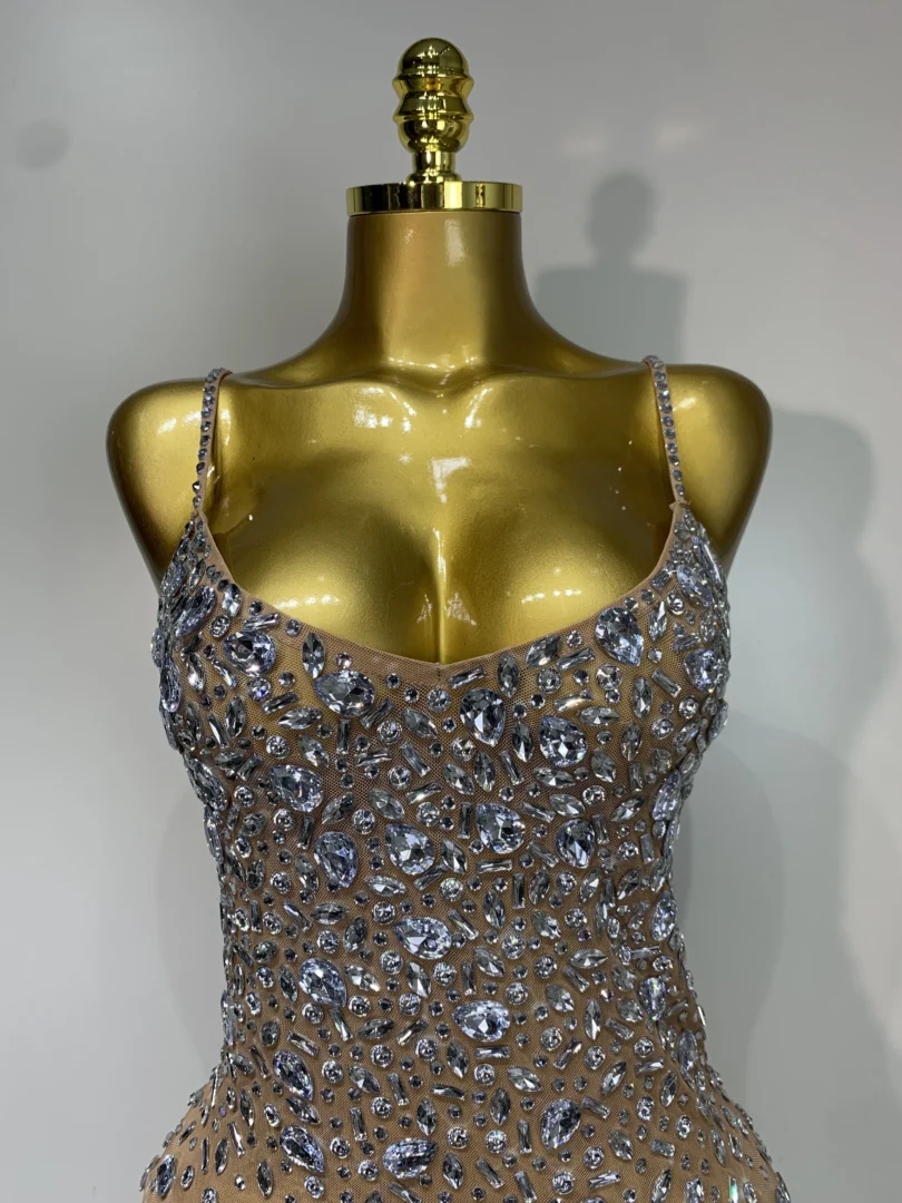 Luxury Rhinestones Sexy Mesh See Through Bodycon Dress Women Birthday Evening Cocktail party Gown Red Carpet Club Stage Outfit - Image 5