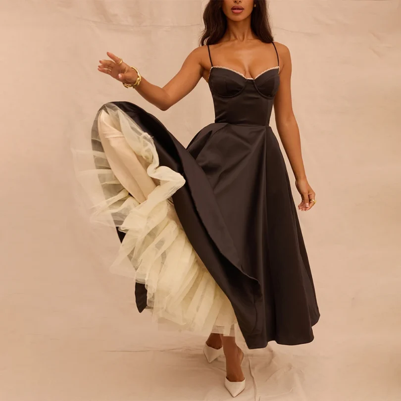 Women's Casual Spaghetti Strap A Line Flowy Midi Dresses Party Evening Gown Backless Elegant Wedding Guest Dress with Pockets - Image 6