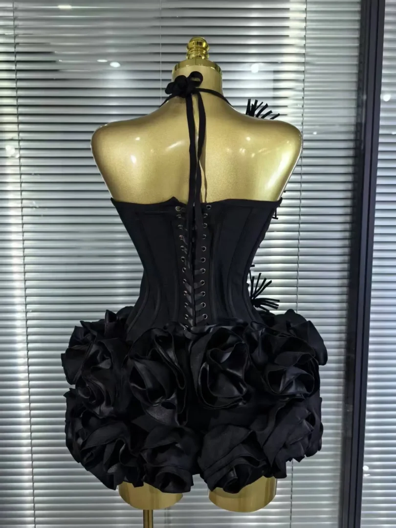 Red Black Women Sexy Halter Full Florals 2 Pieces Bodycon Mini Bandage Dress Celebrate Nightclub Party Birthday Outfit - Image 6