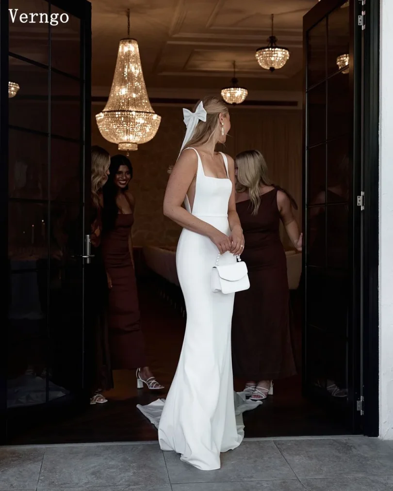 Verngo Crepe Wedding Dress Square Collar Mermaid Bride Gowns Backeless Slim Bridal Dress Women Simple Wedding Prom Gowns - Image 2