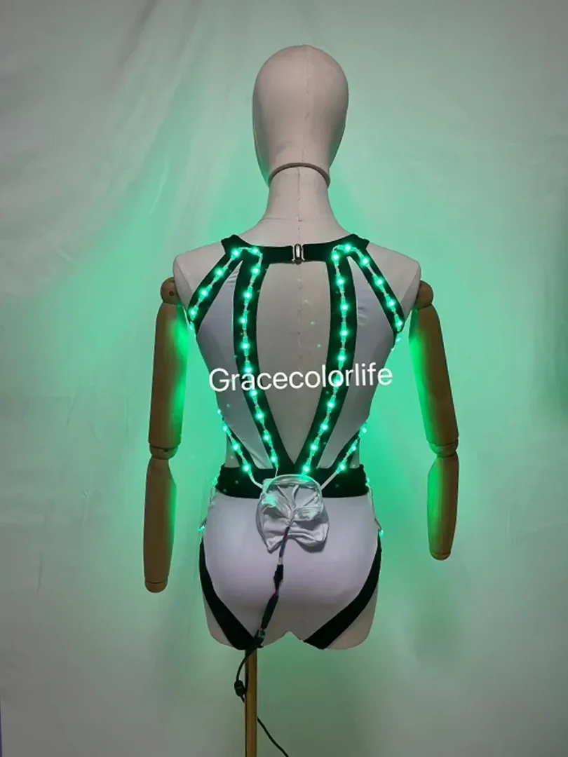LED Sexy Bikini Bra Glow Dance Bar Nightclub GOGO Singer Performance Clothes Full Color LED Lights Club Dresses - Image 5